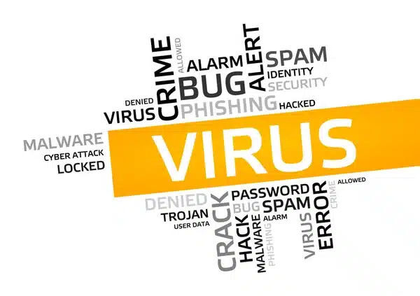 witte achtergrond met virus in het geel en zwarten andere woorden