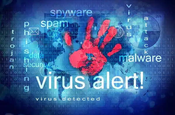 a red handprint on a blue background