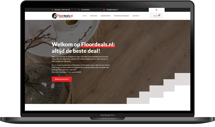 Website van Floordeals op een laptop