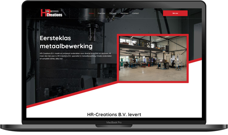 Website van Hr-creations op een laptop