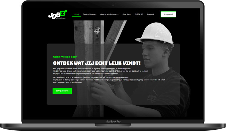 Website van Jobz uitzendbureau op een laptop