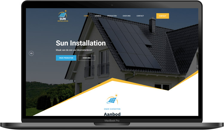 Website van Sun-installation op een laptop