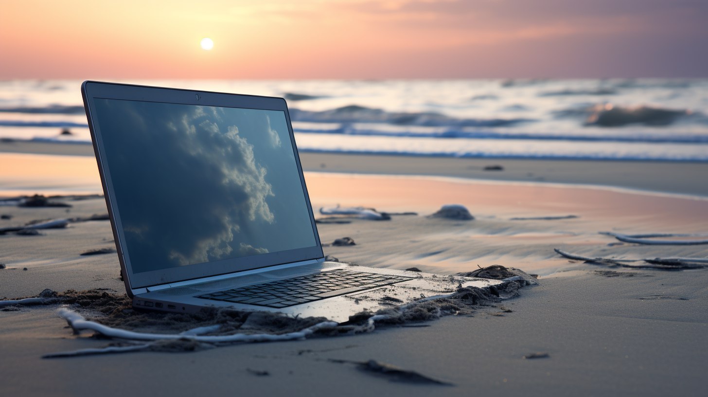 laptop op strand