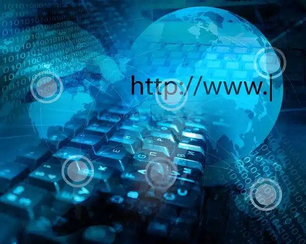 Toetsenbord met wereldbol erboven waar http://www. op staat