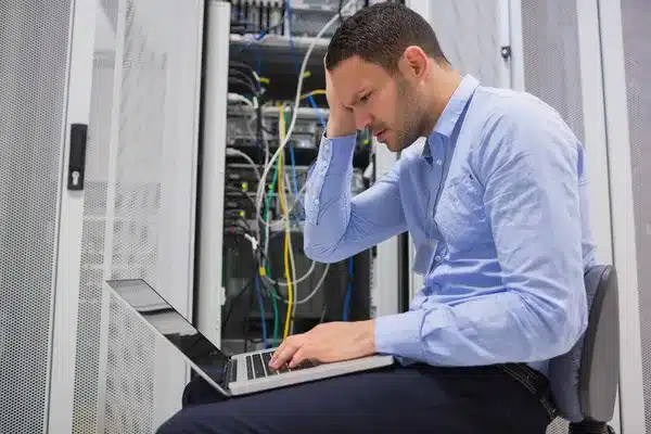 technician becoming stressed over servers