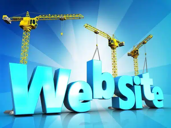 woord website maar bouwkranen er omheen